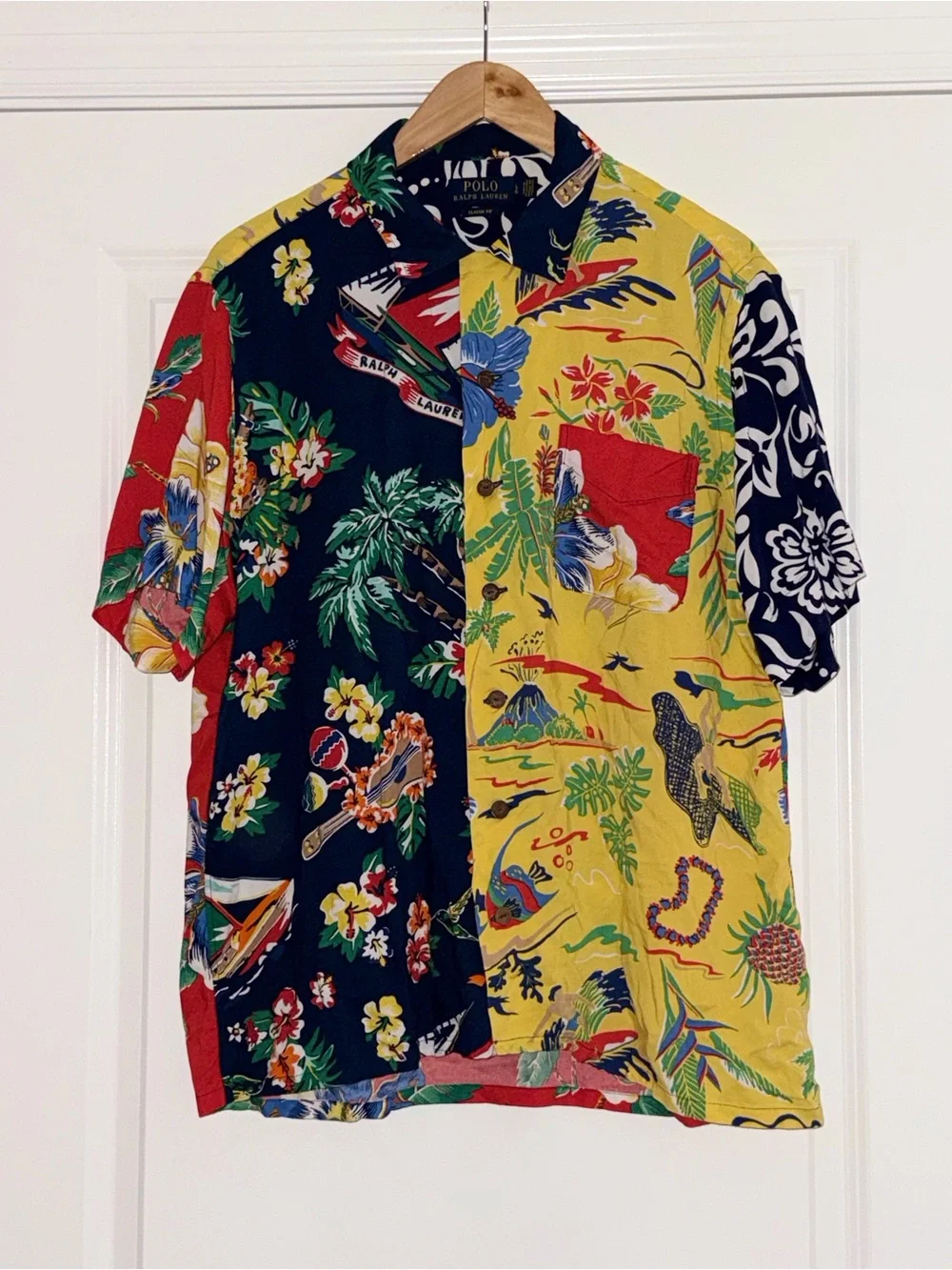 Polo Ralph Lauren Mens L Hawaiian Shirt 100% Viscose Tropical Floral Classic Fit
